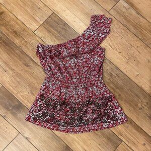 FREE PEOPLE Women's Red White Burgundy One Shoulder Top VINTAGE Size Small GREAT